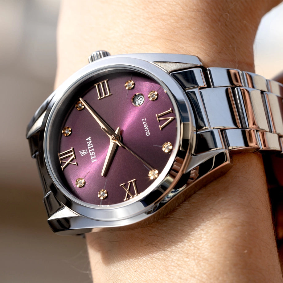 Festina - Orologio Boyfriend con Cinturino in Acciaio Bordeaux F16790/E